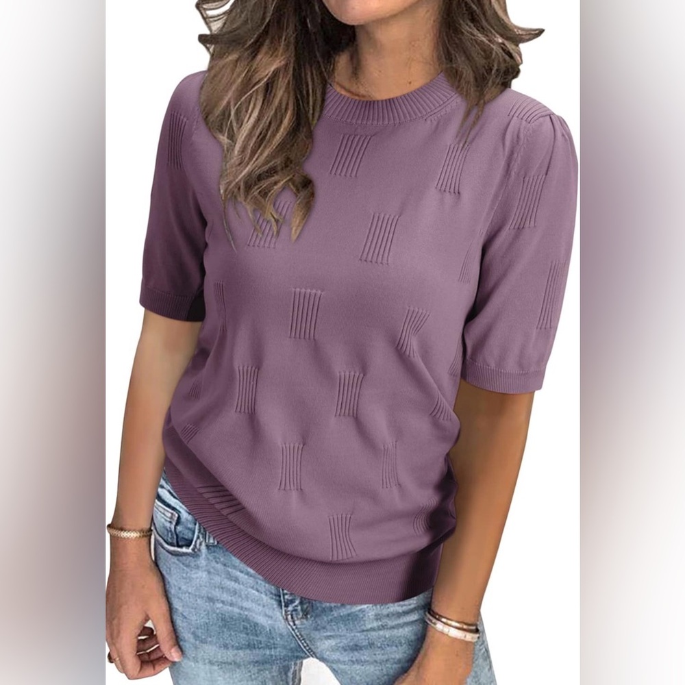 Women's Knit Short-Sleeve Sweater Top - Purple